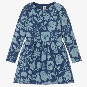 PETIT BATEAU, GIRLS BLUE FLORAL COTTON DRESS 8 y.o.
